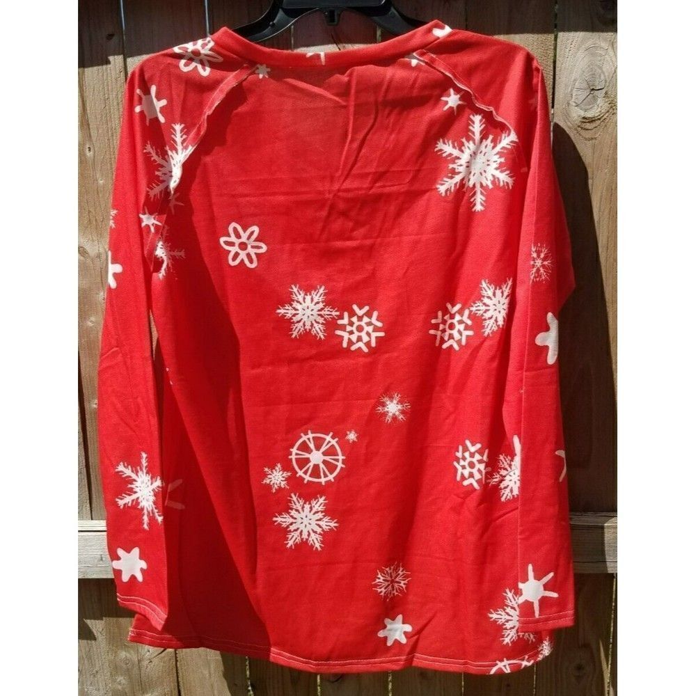 2X Ugly Sweater Long Sleeve Sweatshirt Women's Red Christmas Winter Snowflakes - Picture 2 of 5